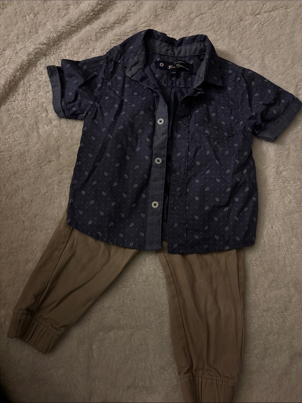 Ben Sherman Navy Short-Sleeve Button-Down Shirt with Micro Print